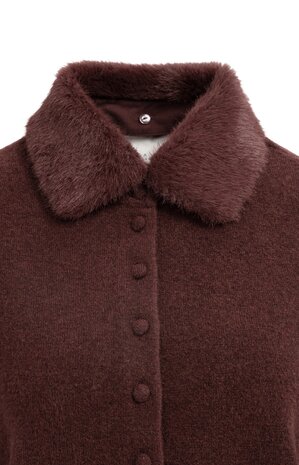 Yaya Cardigan with detachable collar bitter chocolate red melange