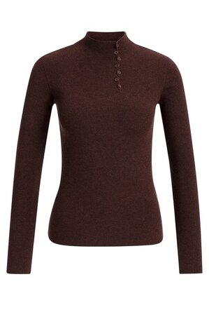 Yaya Turtle rib fitted sweater with botton detail bitter chocolate red