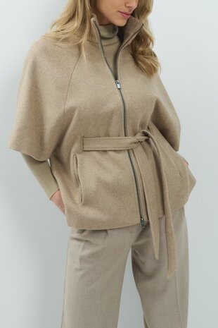 Yaya Soft woven wool mix poncho jacket with rib collar pure cashmere grey melange