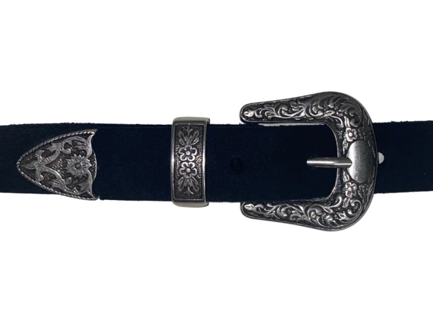 DSTRCT Lederen western riem met mat zilveren gesp 30066