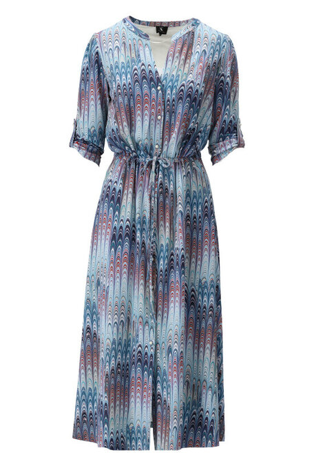 K-Design Jurk W312 maxi met knopen, print en aantrekkoord