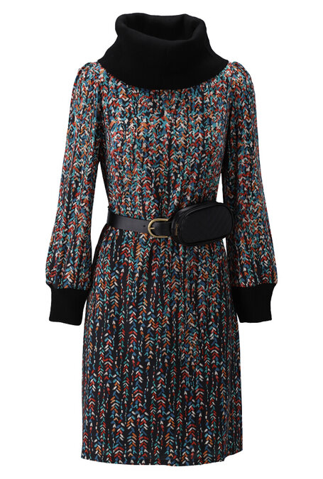 K-Design Jurk X369 met bebreide details en riem