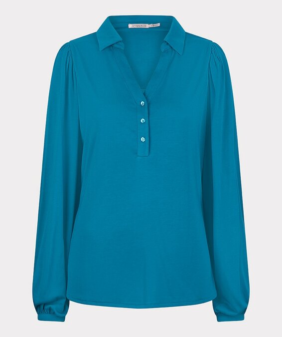 Esqualo Top modal V-neck button petrol