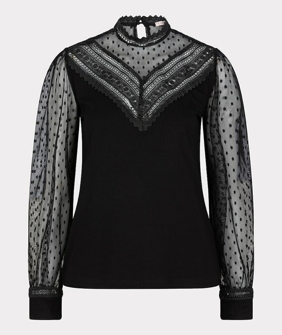 Esqualo Top mesh V-neck zwart