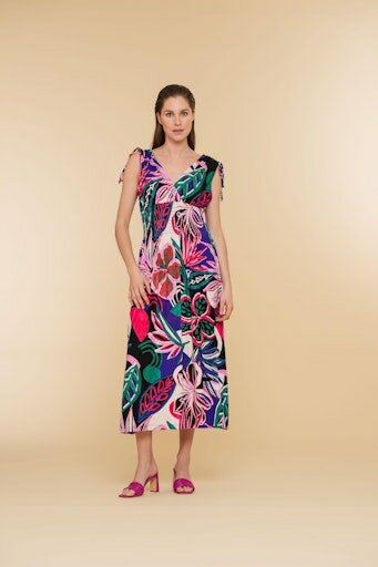 Geisha Dress solid long AOP with smock black/pink