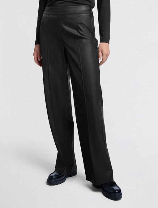 Yaya Faux leather metallic wide leg trousers black