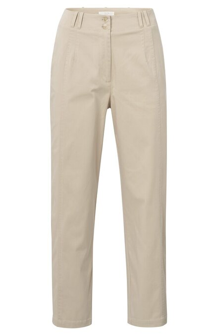 Yaya Cotton woven high waist trousers with straight leg humus beige