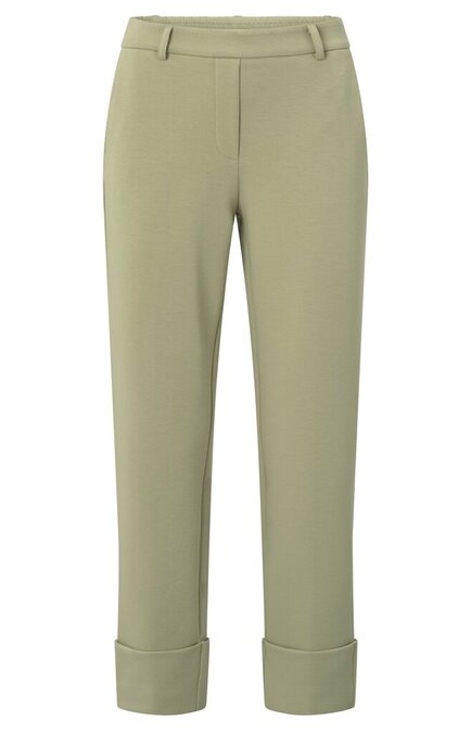 Yaya Jersey tailored trousers with elastic waist and big turn up soft green