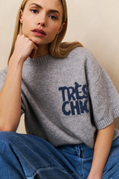 Yaya Short sleeve sweater with artwork light grey 01-000485-508
