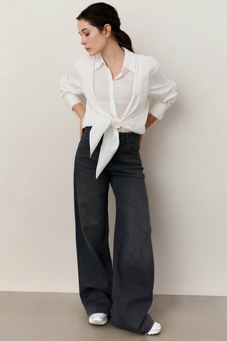 Yaya Layered blouse with knot off white 01-201177-509