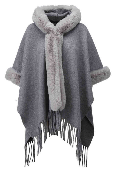 K-Design Poncho met bont look boorden B910