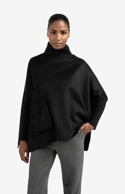 Yaya Wool mix poncho with ribbed sleeves oyster black 03-521003-509