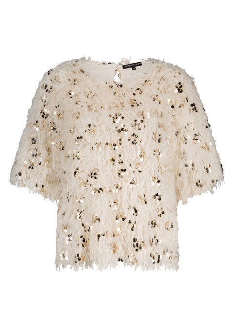 Tramontana Feathered Sequin Top Stone