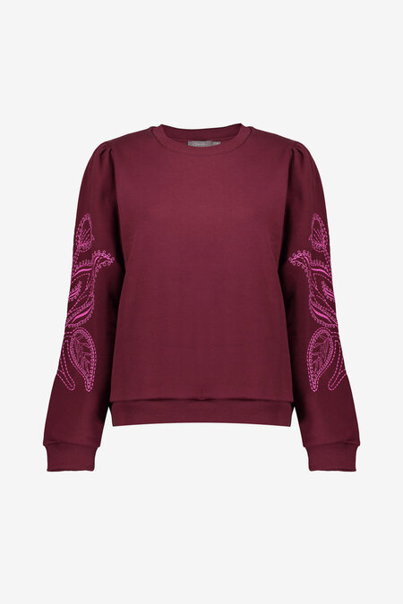 Geisha Sweater with embroidery bordeaux/pink