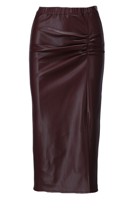 K-Design Vegan lederen rok met split B753 Rum raisin
