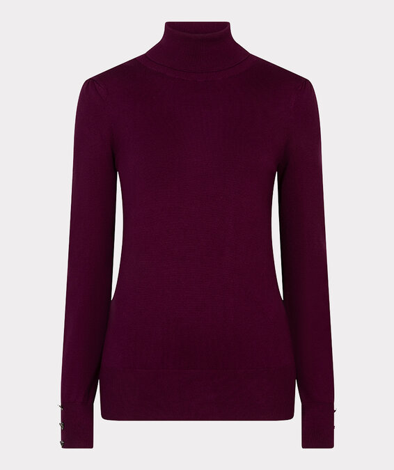 Esqualo Swater col buttoned cuff basic knit maroon
