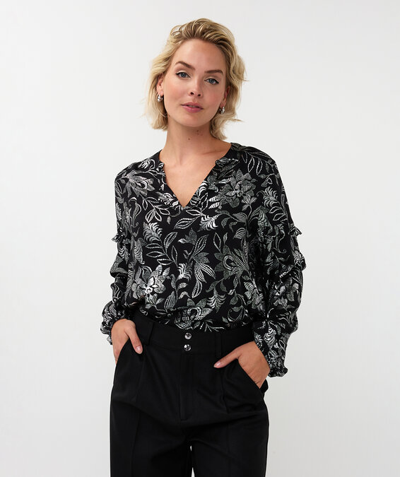 Esqualo Blouse v-neck festive flowers