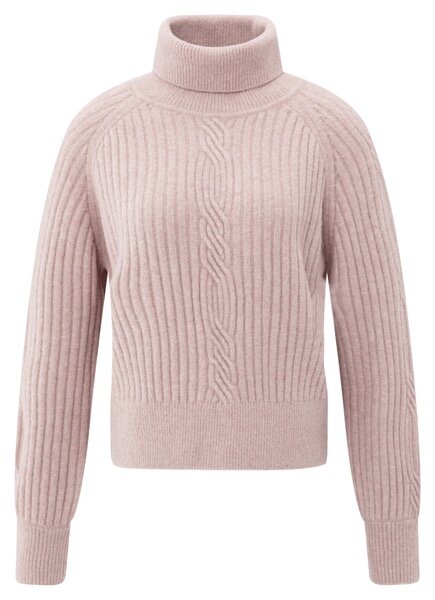 Yaya Ribbed turtleneck sweater with cable detail and long sleeves shadow gray pink melange 01-000525-510