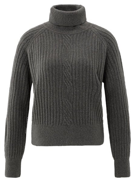 Yaya Ribbed turtleneck sweater with cable detail and long sleeves dark taupe grey melange 01-000525-510