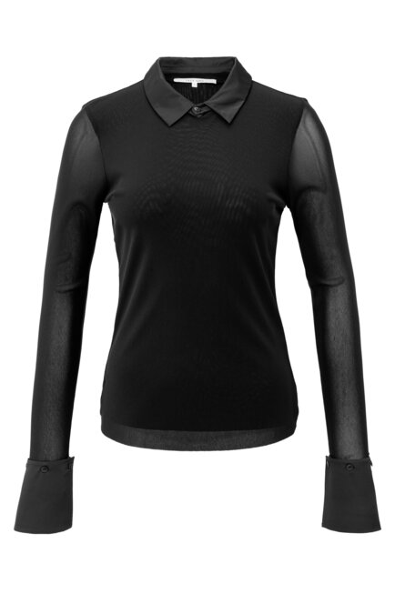 Yaya Mesh top with removable cuffs and collar zwart 01-709346-511