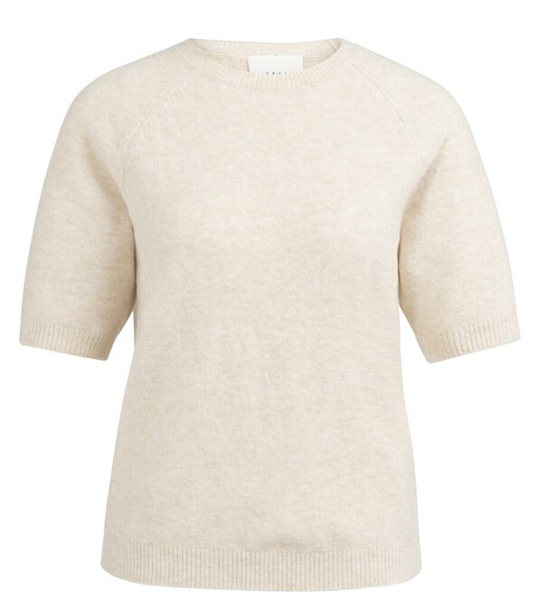 Yaya Soft sweater with short sleeves and round neckline kit beige melange 01-000458-602