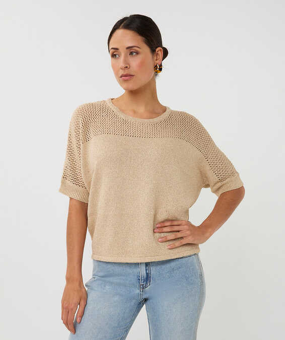 Esqualo Sweater ajour batwing Light Sand