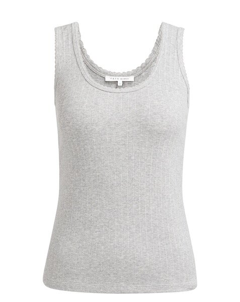 Yaya Ribbed singlet with delicate scalloped edge medium grey melange