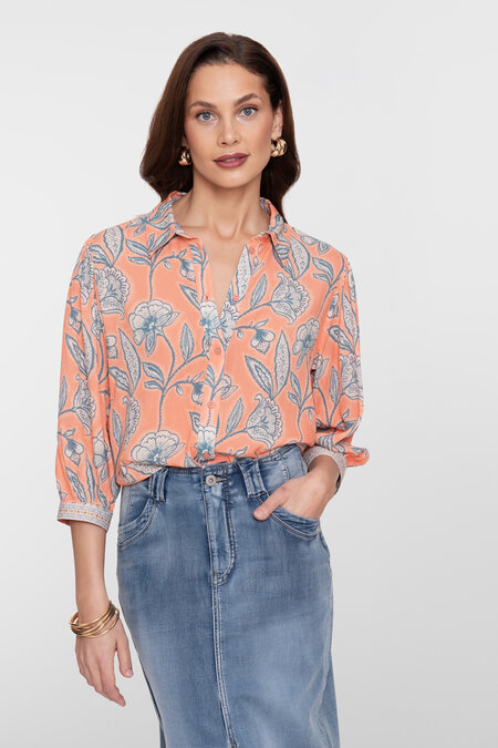 Geisha blouse coral, chambray, ecru 63201-20