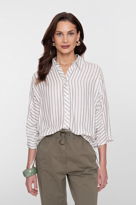 Geisha Blouse lurex stripes off-white, silver 63131-99