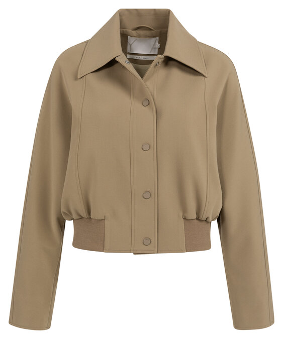 Yaya Short oversized jacket with ribbed hem khaki green