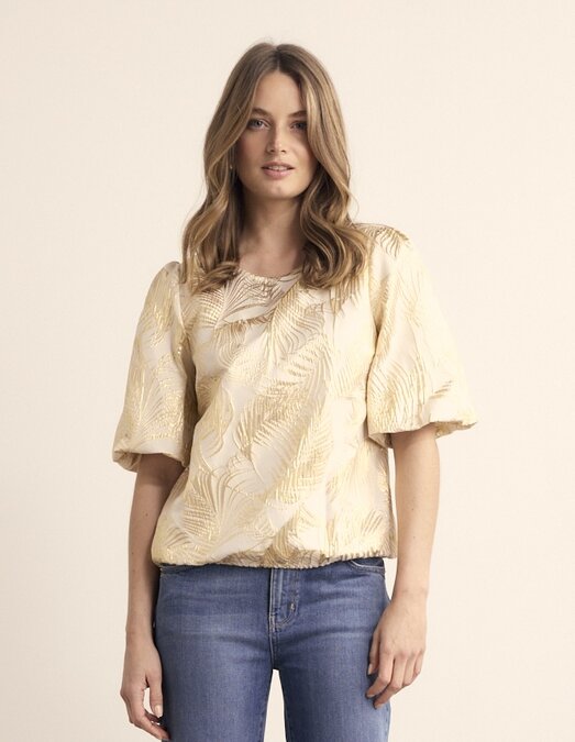 Tramontana Palm Jacquard Top  StoneJacquard