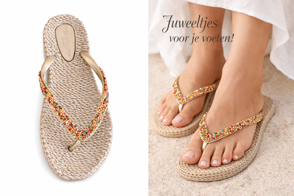 Ilse Jacobsen Flip Flops with Rhinestones Platin