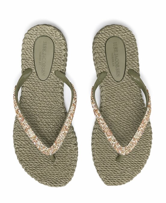 Ilse Jacobsen Flip Flops with Rhinestones Army