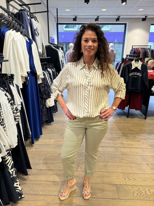 Geisha Blouse lurex stripes off-white, silver 63131-99