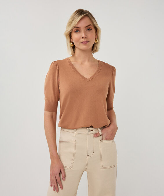 Esqualo Sweater s/slve v/neck basic knit Cappuccino