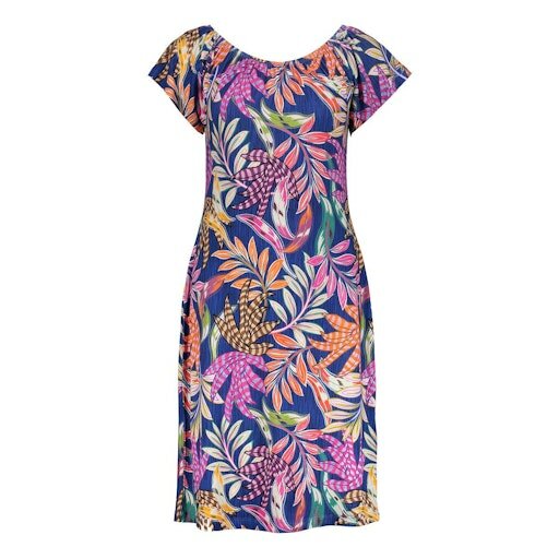 Geisha Dress MAY elastic shoulder jersey AOP blue, fuchsia 67152-60