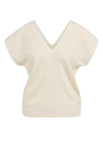 Yaya Mesh stitch double v-neck sweater creme beige