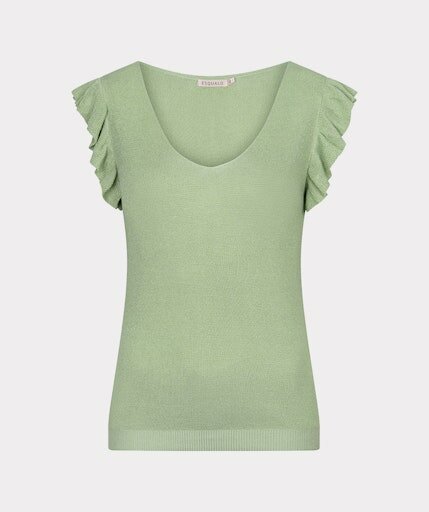 Esqualo Top v/neck ruffle slve soft green