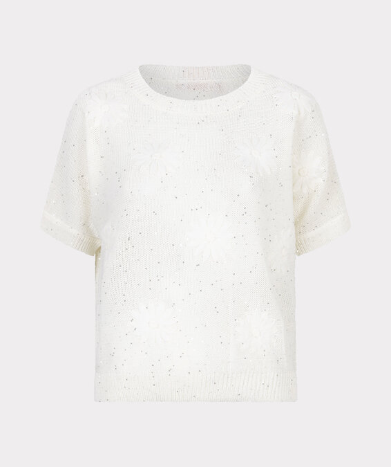 Esqualo Sweater embroidery flowers Off White