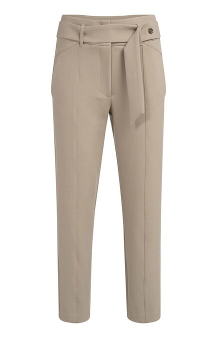 Yaya High waist straight leg trousers with belt and seam details crockery brown