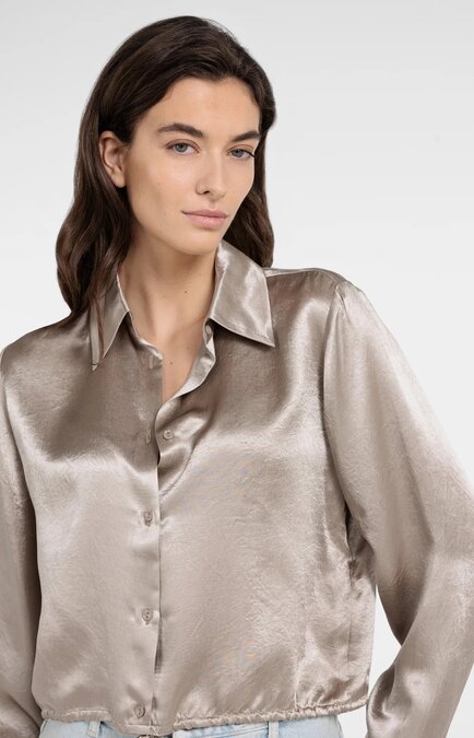 Yaya Crinkle blouse with drawstring crockery brown