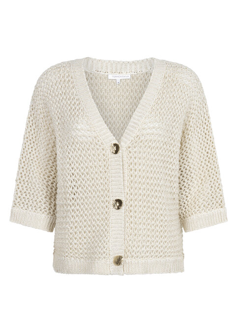 Tramontana Crochet V-Neck Cardigan  Stone