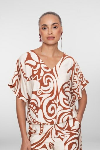 Geisha Top bi-color ecru/tabacco 63435-26