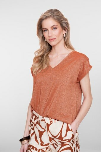 Geisha T-shirt lurex V-neck ginger 62351-24
