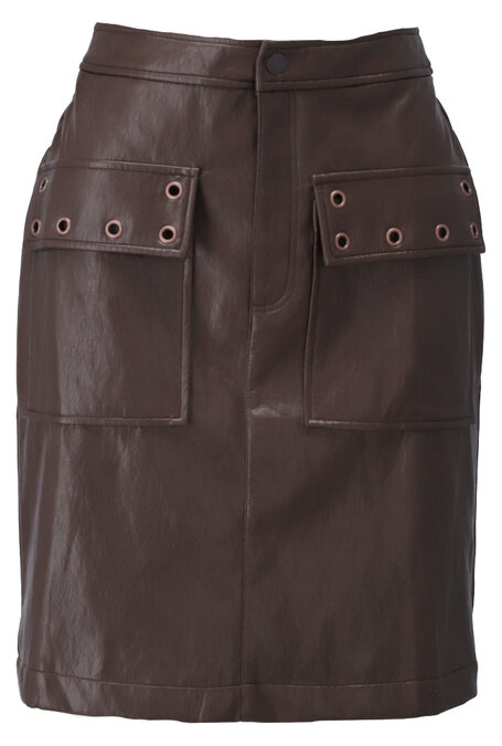 K-Design Korte rok in lederlook met fantasie D755L-Chocolate
