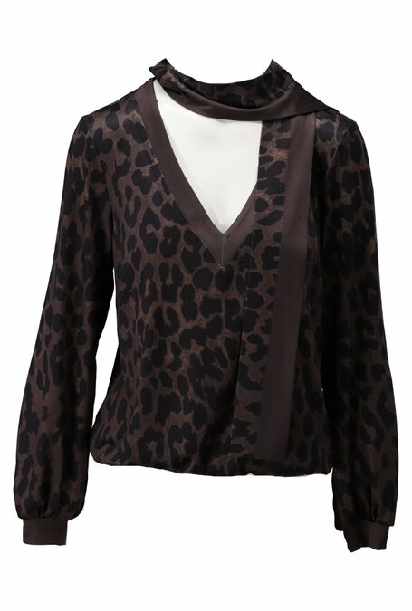 K-Design V hals top met sjaaltje & luipaardprint D323-P161