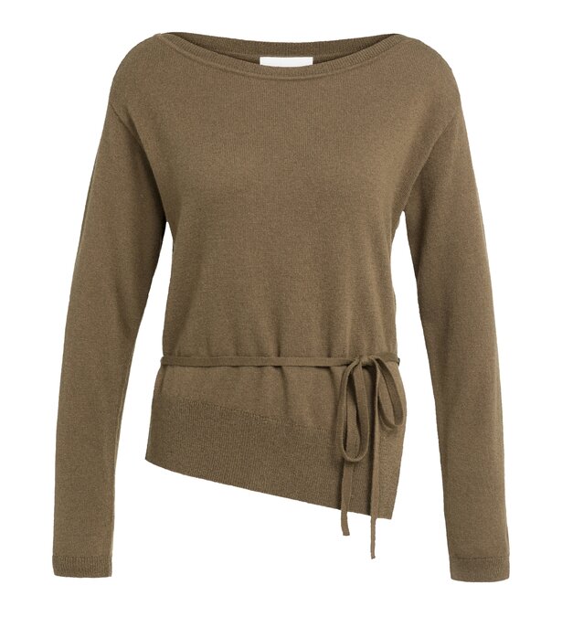 Yaya Boatneck sweater with buttons teak brown