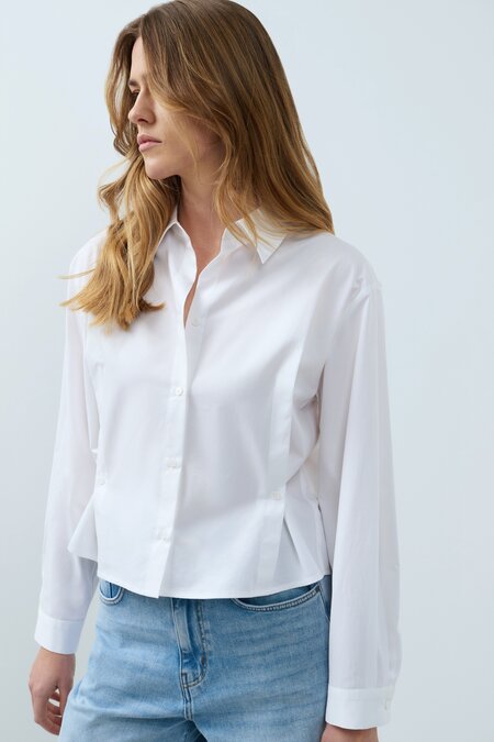 Yaya Poplin blouse with button detail pure white