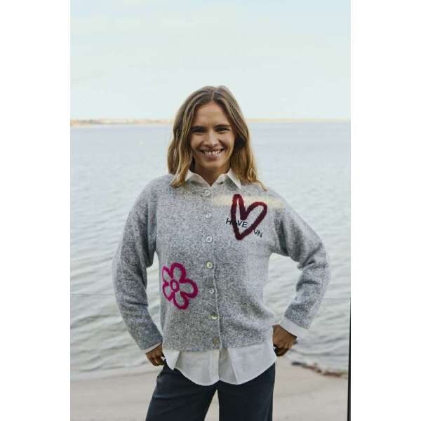Freequent fqnomas-cardigan Med Grey Mel w Fuchsia Purple