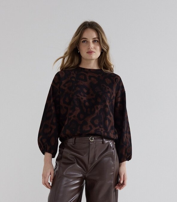 Tramontana Top Shadow Dots Print Brown and Black D01-21-401